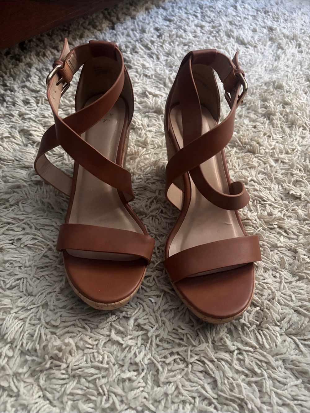 Women's Brown Strappy Wedge Sandals - Leather Look size 8